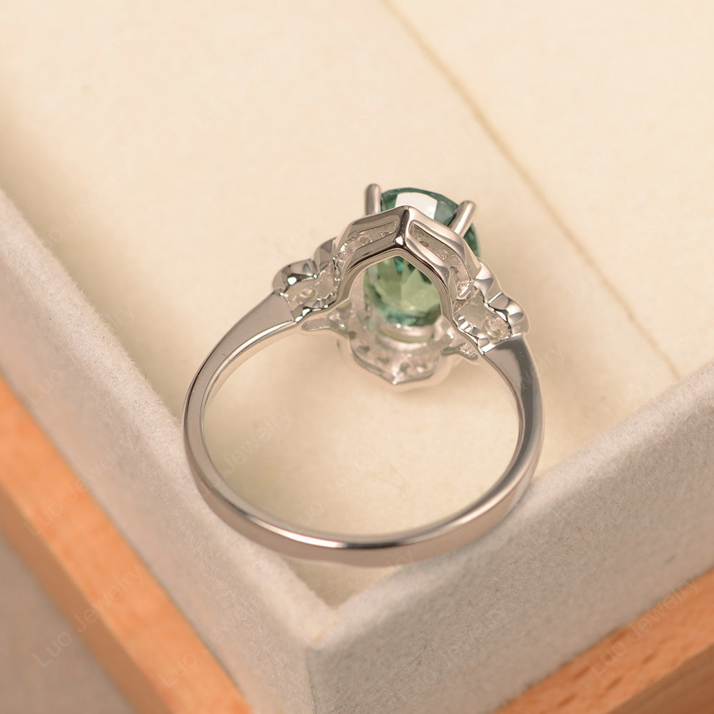 Oval Green Sapphire Halo Engagement Art Deco Ring - LUO Jewelry