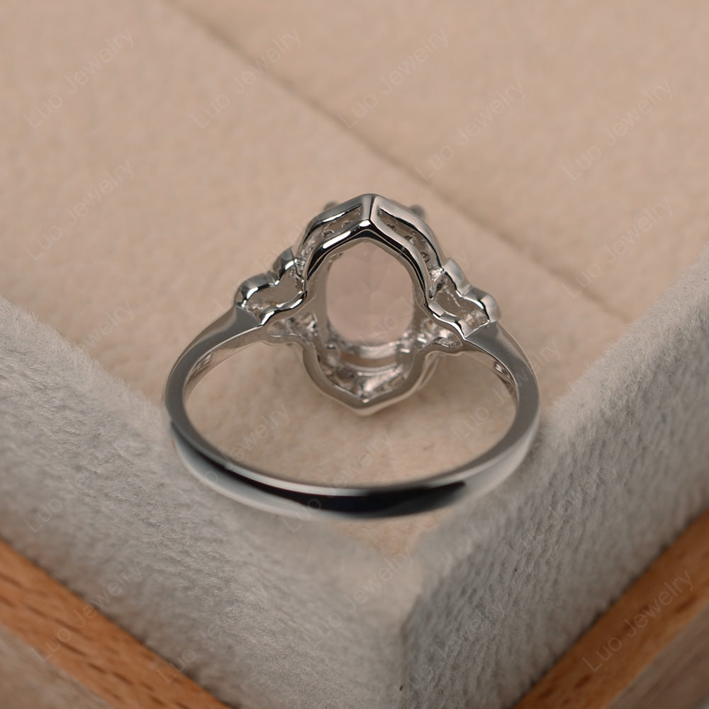 Oval Rose Quartz Halo Engagement Art Deco Ring - LUO Jewelry