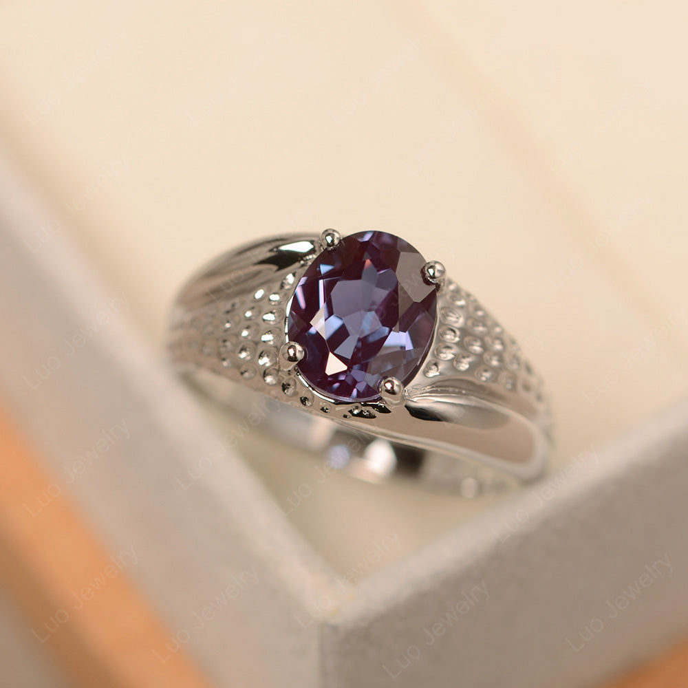 Mens Alexandrite Ring Oval Cut Solitaire Ring - LUO Jewelry