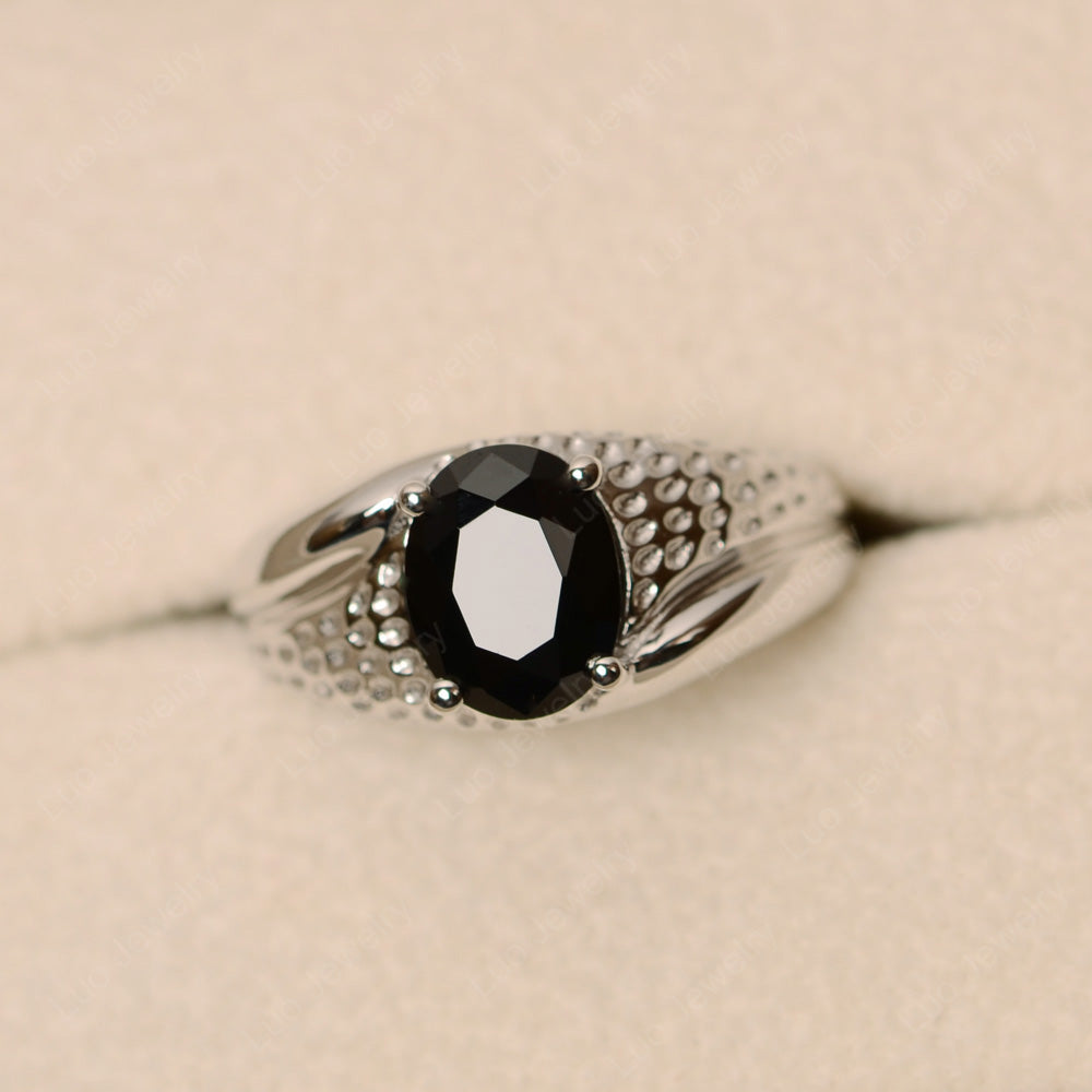 Mens Black Spinel Ring Oval Cut Solitaire Ring - LUO Jewelry