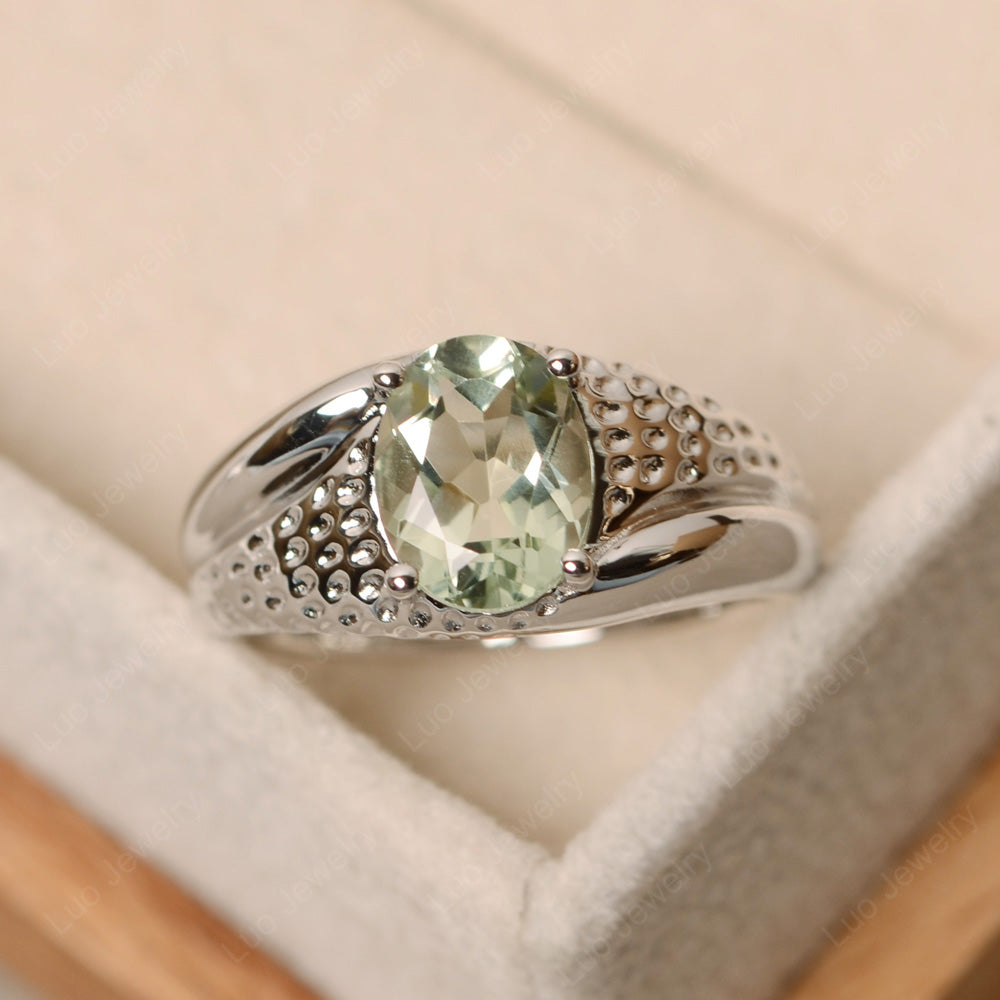Mens Green Amethyst Ring Oval Cut Solitaire Ring - LUO Jewelry