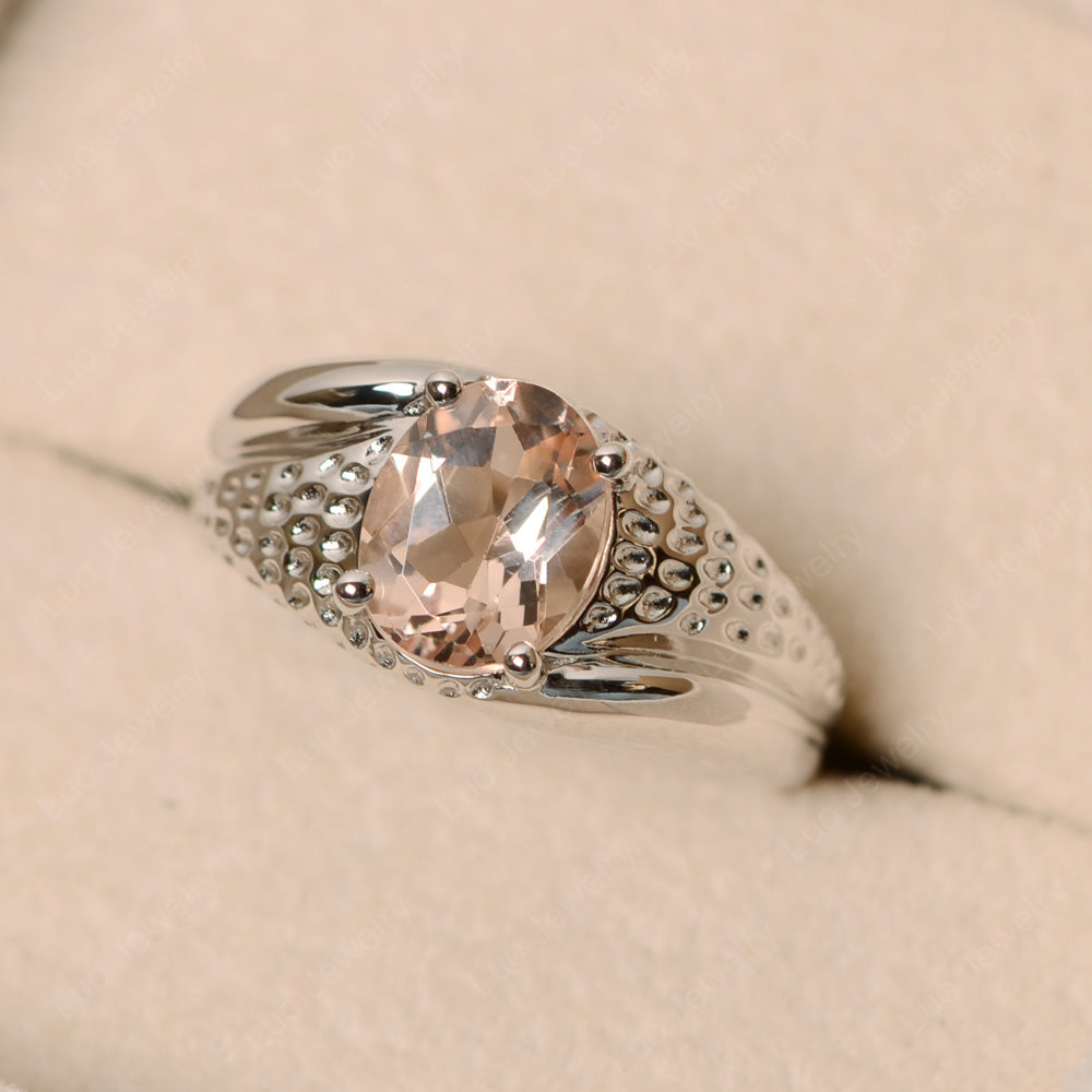 Mens Morganite Ring Oval Cut Solitaire Ring - LUO Jewelry