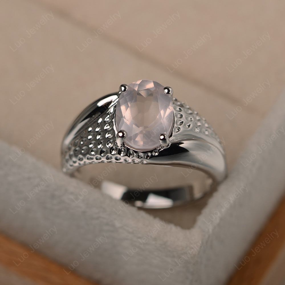 Mens Rose Quartz Ring Oval Cut Solitaire Ring - LUO Jewelry