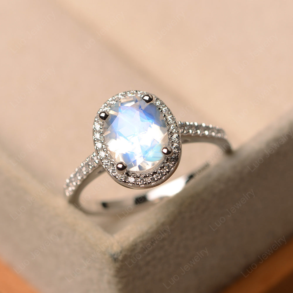 Moonstone Halo Engagement Ring For Women - LUO Jewelry