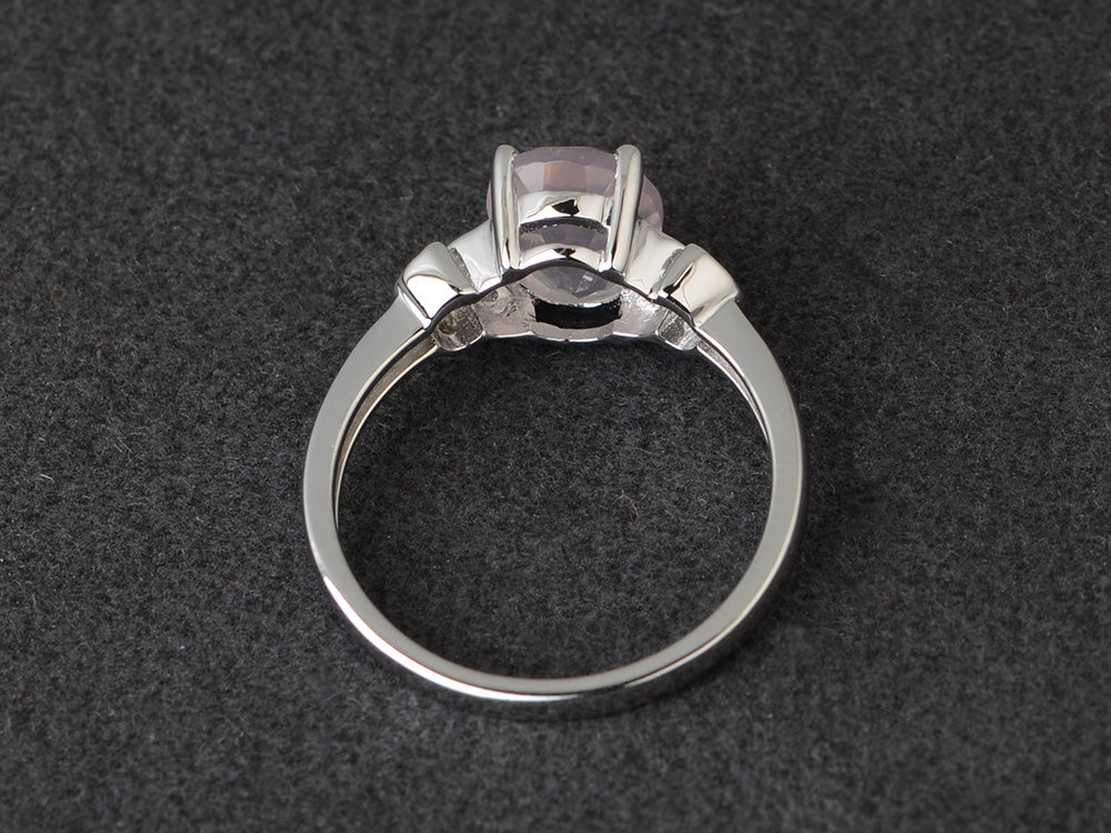 Rose Quartz Promise Ring For Women White Gold - LUO Jewelry