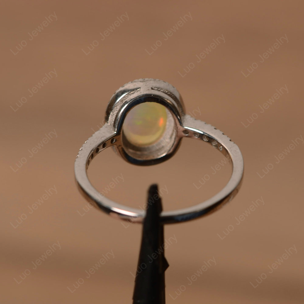 Cabochon Opal Ring Oval Shape Halo Ring - LUO Jewelry