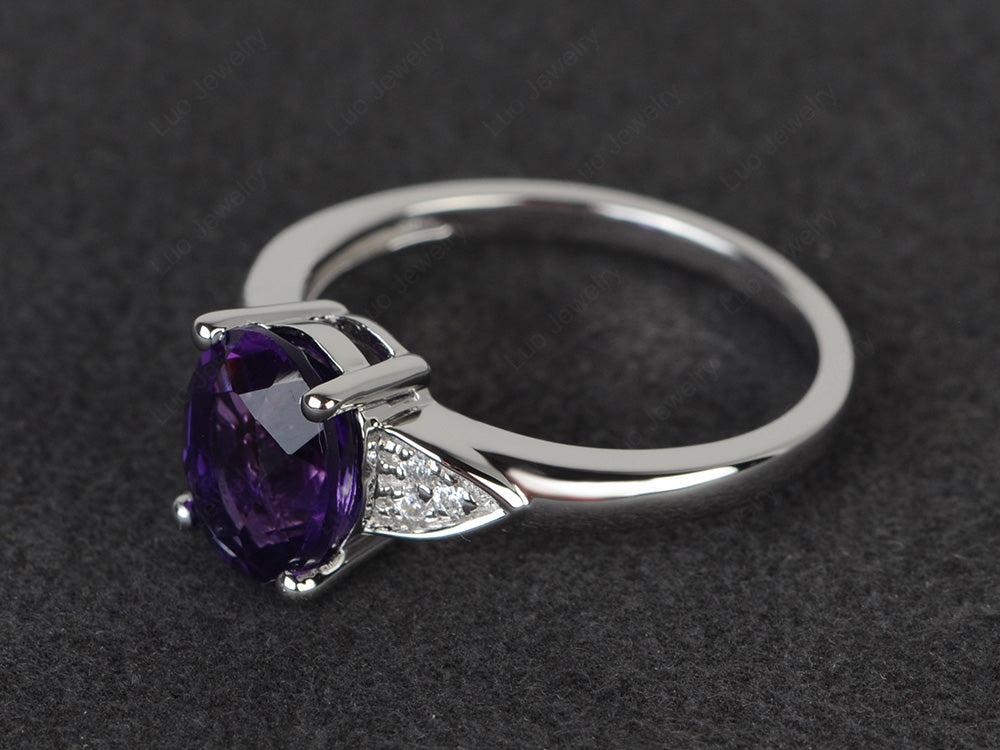 Amethyst Engagement Ring Oval Cut White Gold - LUO Jewelry