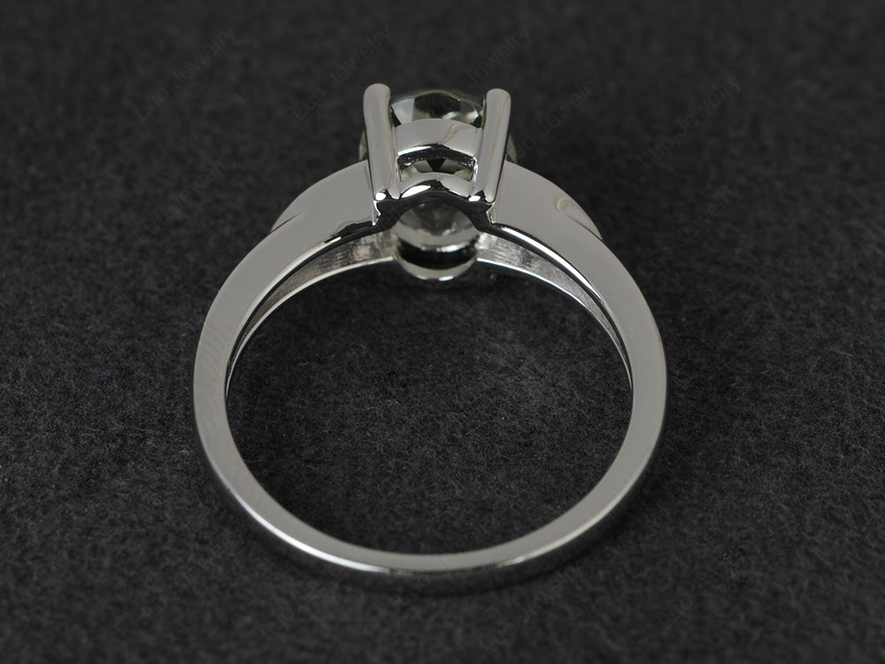 Green Amethyst Engagement Ring Oval Cut White Gold - LUO Jewelry
