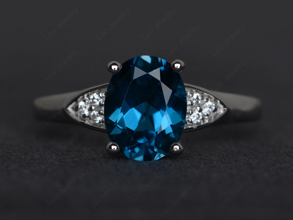 Simple Oval Cut London Blue Topaz Engagement Ring | LUO
