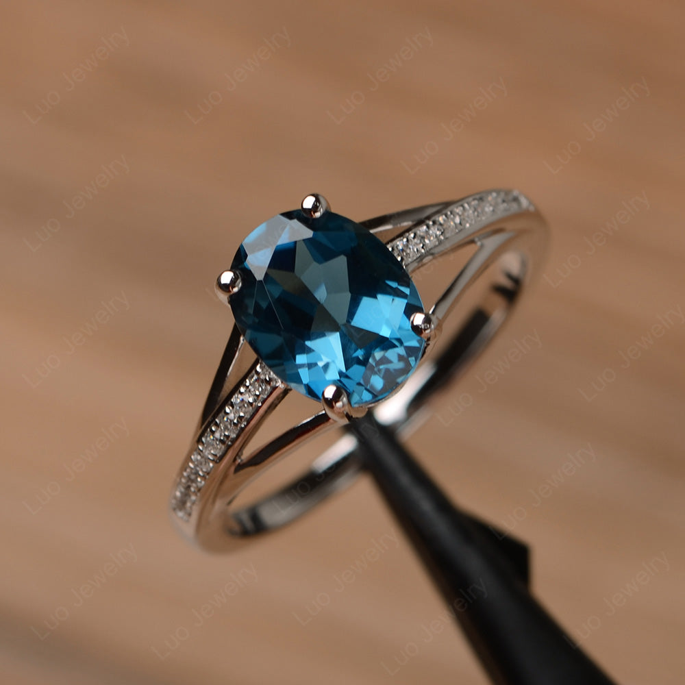 Split Shank Oval Engagement Ring London Blue Topaz - LUO Jewelry