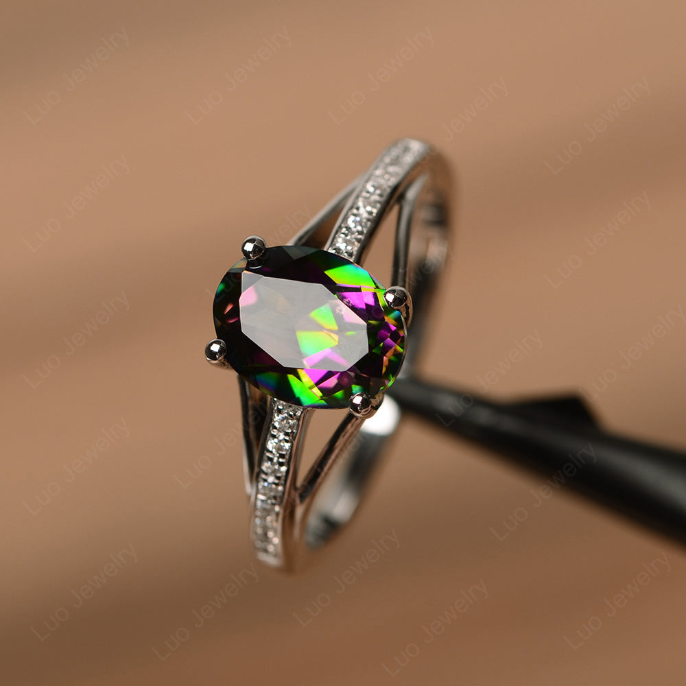 Split Shank Oval Engagement Ring Mystic Topaz - LUO Jewelry