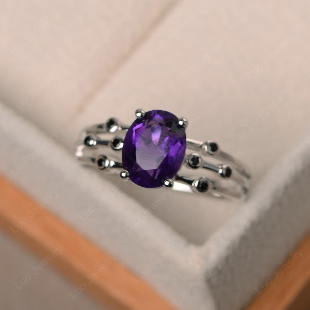 Oval Shaped Amethyst Ring Art Deco Silver - LUO Jewelry