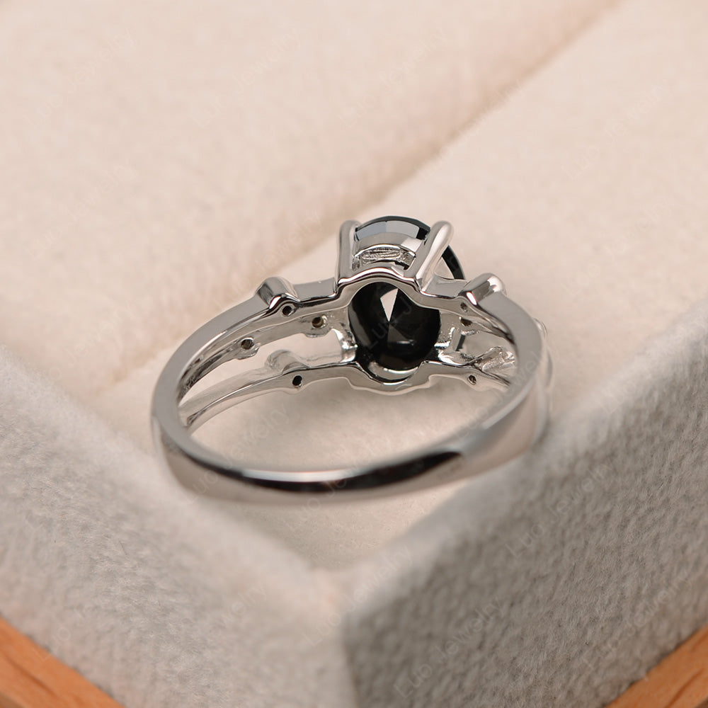 Oval Shaped Black Spinel Ring Art Deco Silver - LUO Jewelry