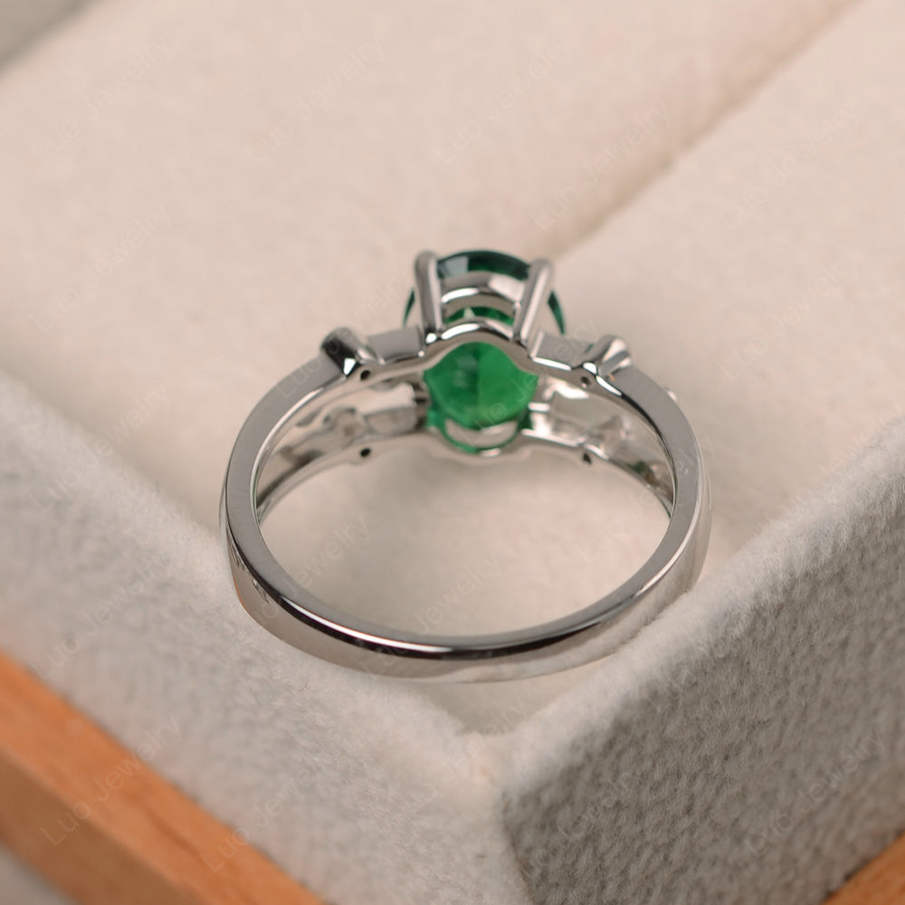Oval Shaped Lab Emerald Ring Art Deco Silver - LUO Jewelry