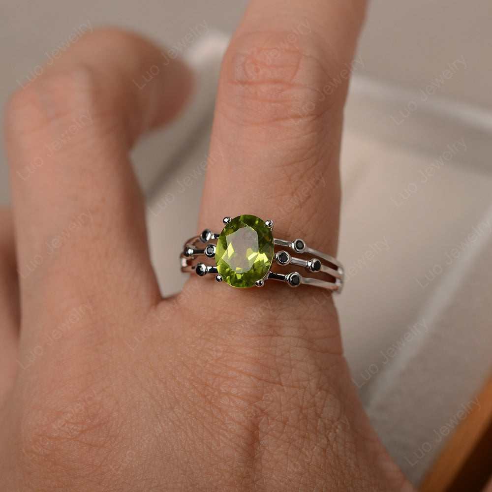 Oval Shaped Peridot Ring Art Deco Silver - LUO Jewelry