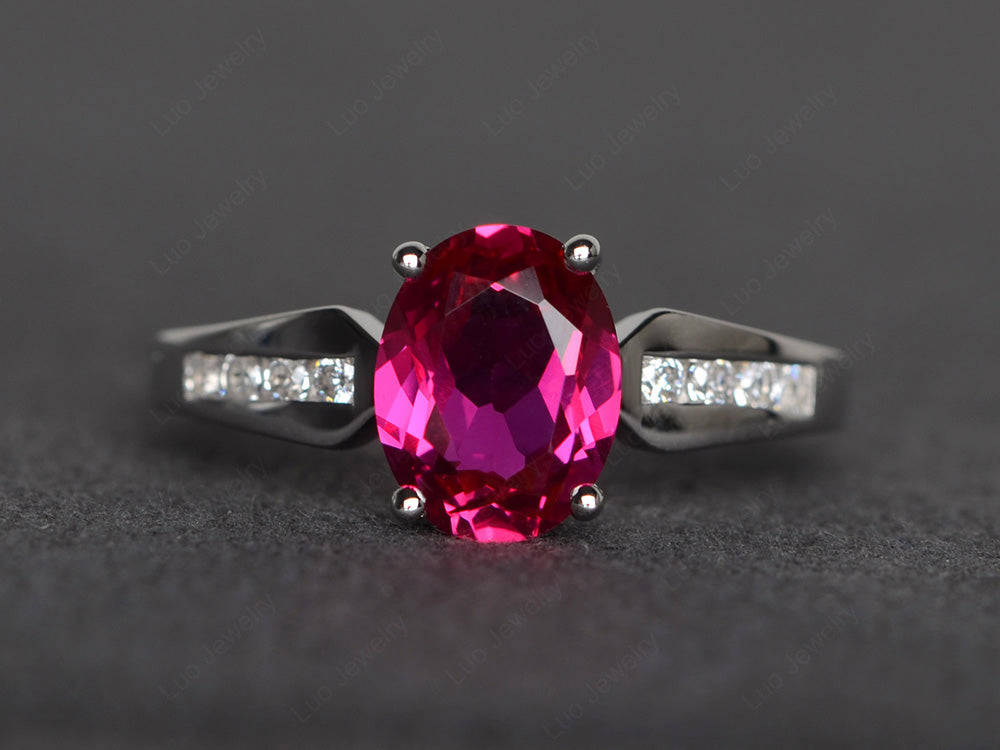 Oval Cut Ruby Ring With Channel Set Band - LUO Jewelry