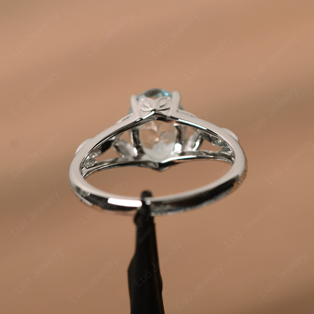 Oval Shaped Aquamarine Solitaire Ring Art Deco - LUO Jewelry