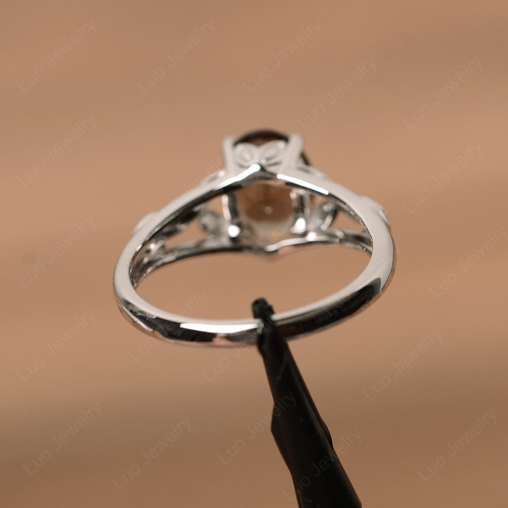 Oval Shaped Smoky Quartz Solitaire Ring Art Deco - LUO Jewelry