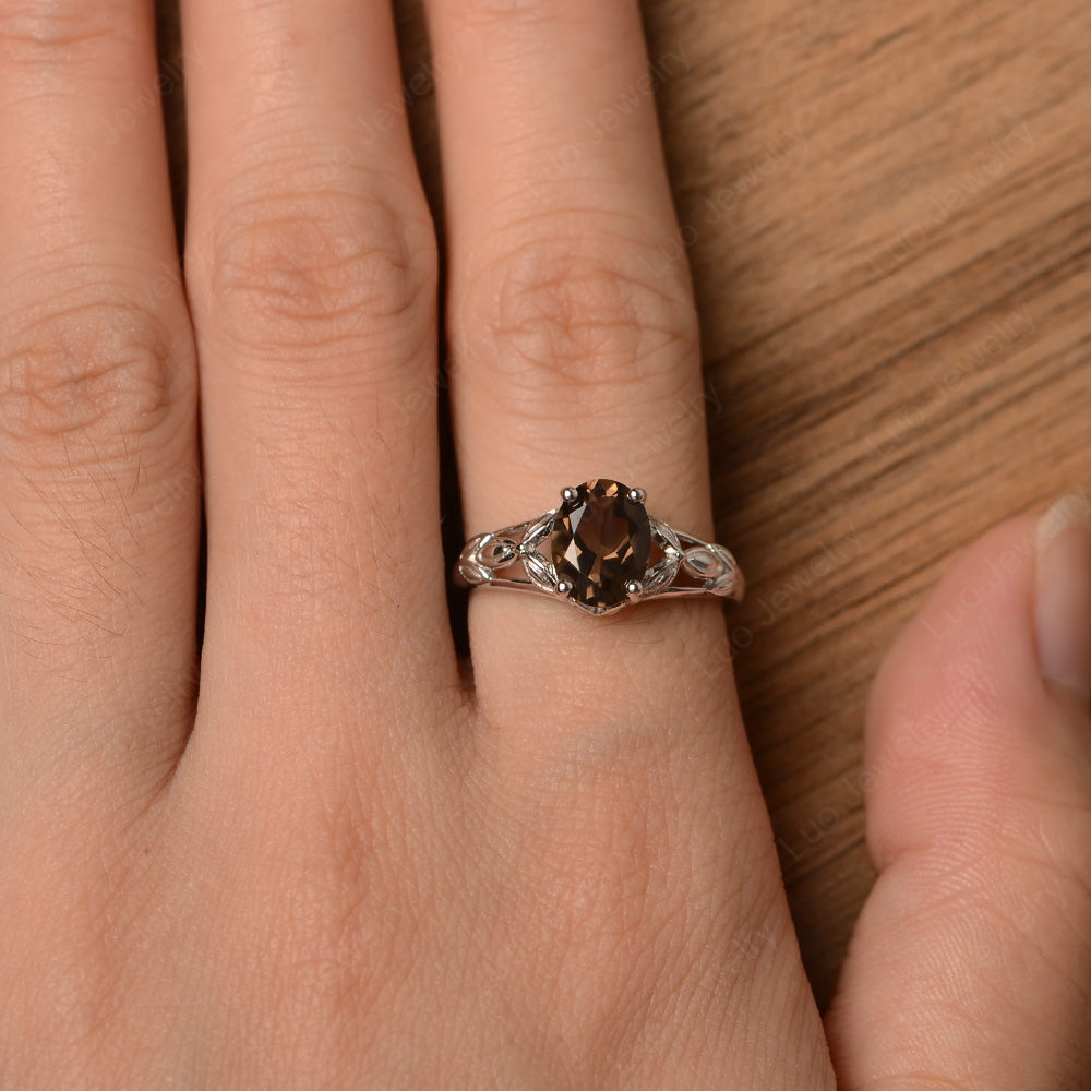 Oval Shaped Smoky Quartz Solitaire Ring Art Deco - LUO Jewelry