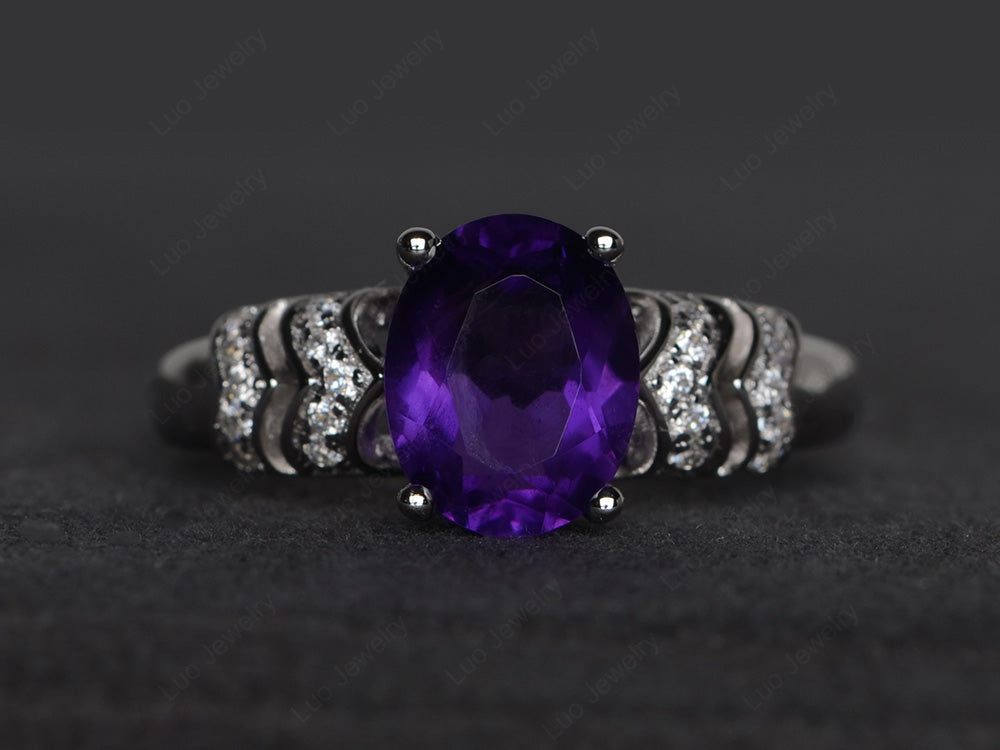 Oval Oval Amethyst Rings Art Deco Rose Gold - LUO Jewelry