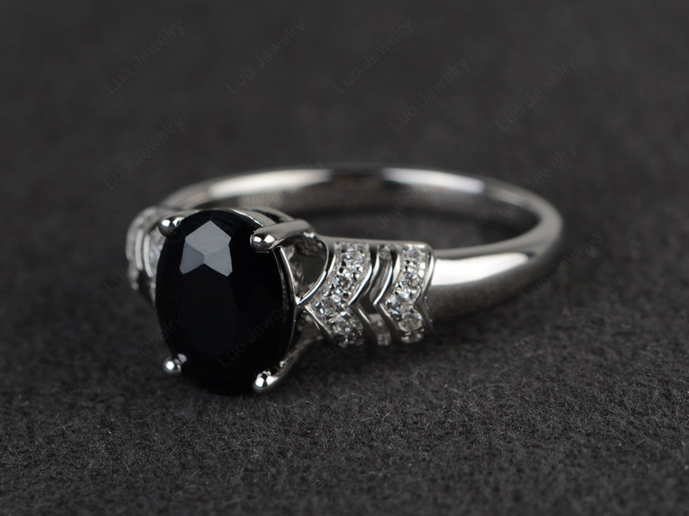 Oval Oval Black Stone Rings Art Deco Rose Gold - LUO Jewelry