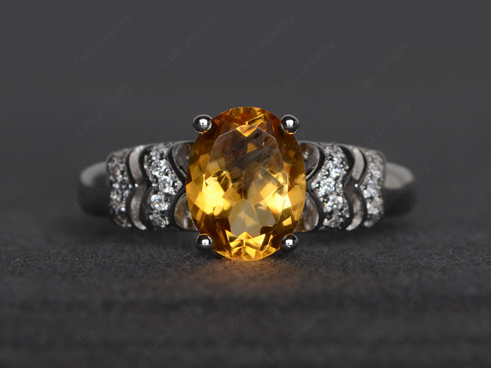 Oval Oval Citrine Rings Art Deco Rose Gold - LUO Jewelry