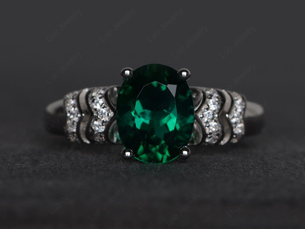 Oval Oval Lab Emerald Rings Art Deco Rose Gold - LUO Jewelry