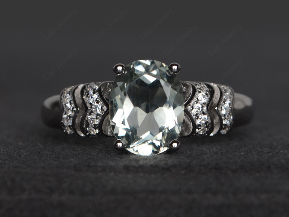 Oval Oval Green Amethyst Rings Art Deco Rose Gold - LUO Jewelry