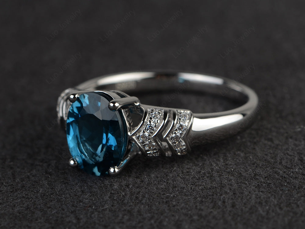 Oval Oval London Blue Topaz Rings Art Deco Rose Gold - LUO Jewelry