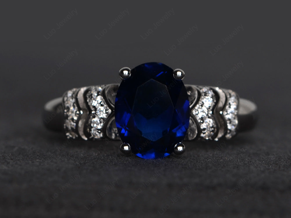 Oval Oval Lab Sapphire Rings Art Deco Rose Gold - LUO Jewelry