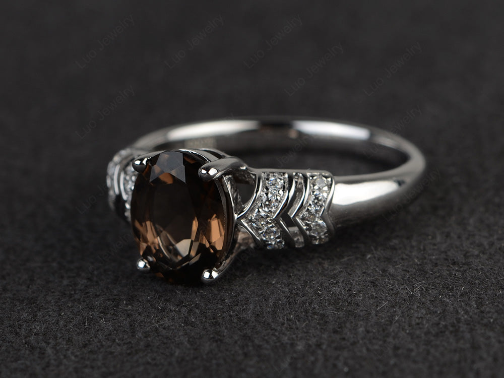 Oval Oval Smoky Quartz Rings Art Deco Rose Gold - LUO Jewelry