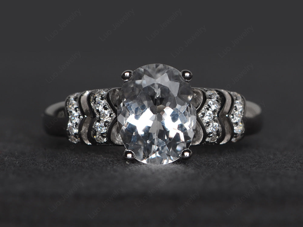 Oval Oval White Topaz Rings Art Deco Rose Gold - LUO Jewelry