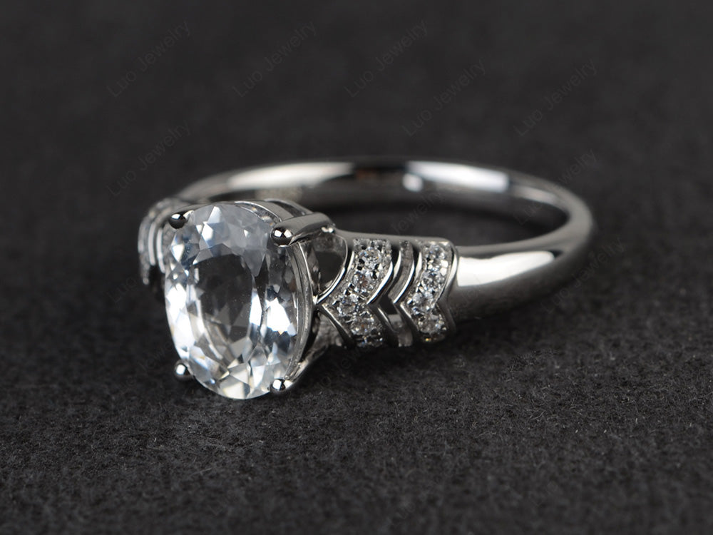 Oval Oval White Topaz Rings Art Deco Rose Gold - LUO Jewelry