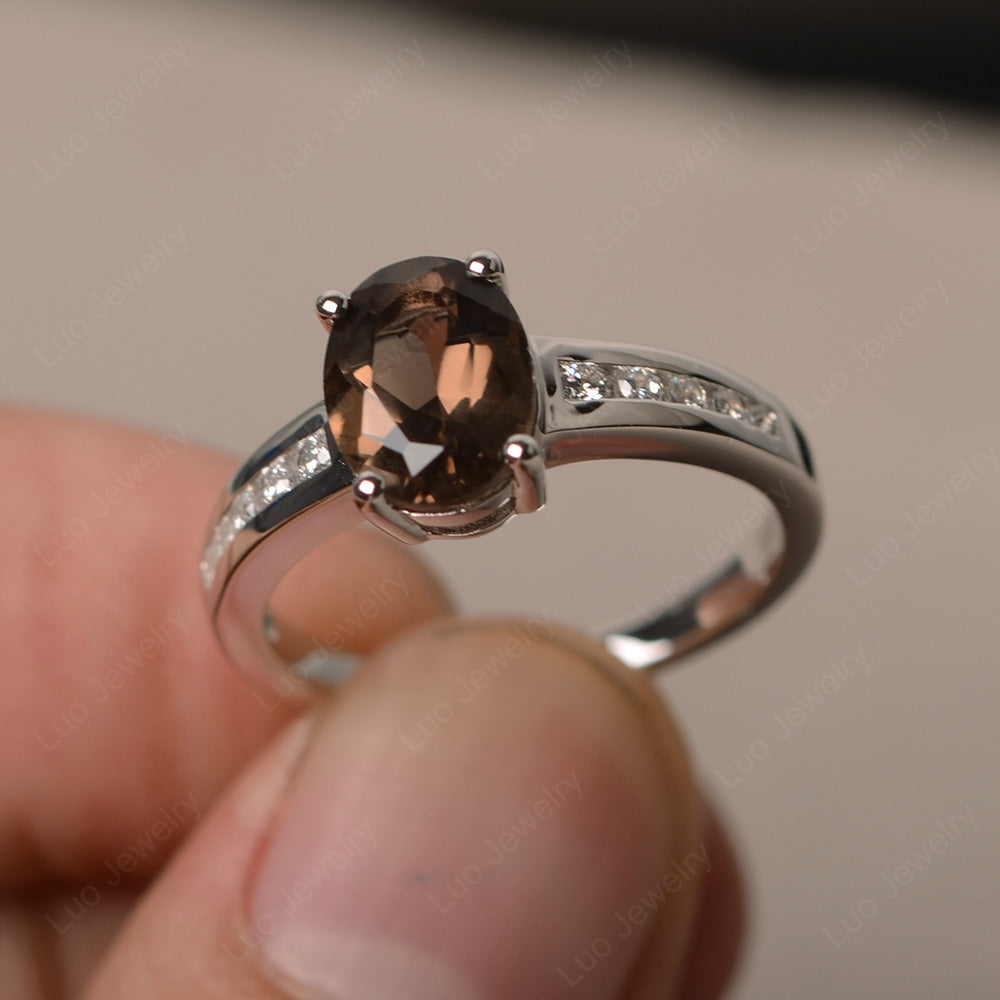 Smoky Quartz Engagement Ring Oval Cut Rose Gold - LUO Jewelry