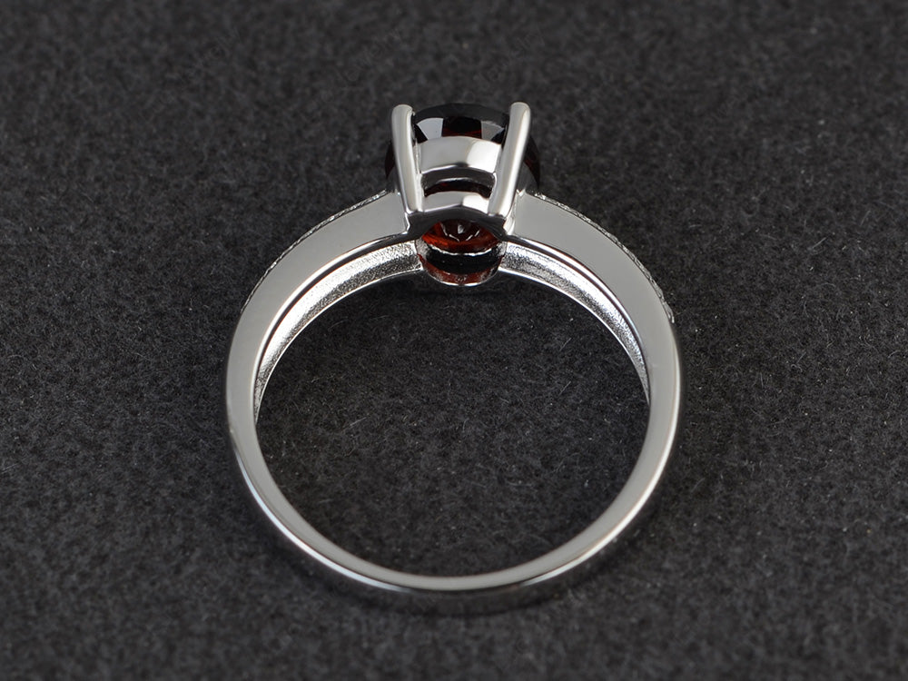 Double Pave Oval Cut Garnet Ring White Gold - LUO Jewelry