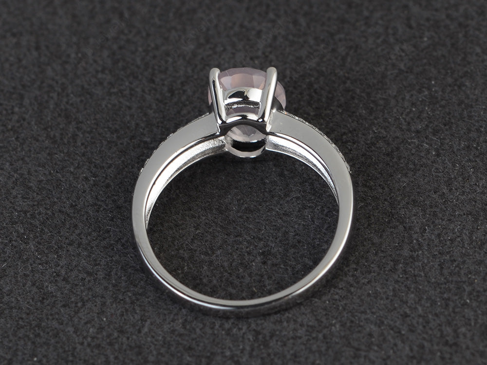 Double Pave Oval Cut Rose Quartz Ring White Gold - LUO Jewelry