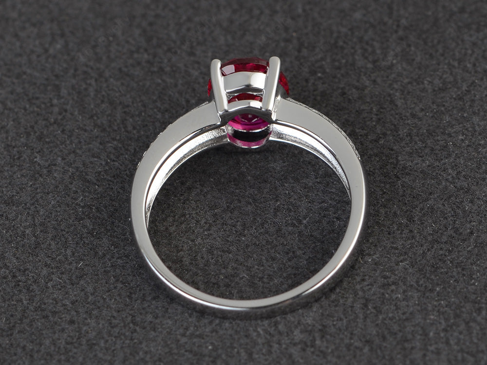 Double Pave Oval Cut Ruby Ring White Gold - LUO Jewelry
