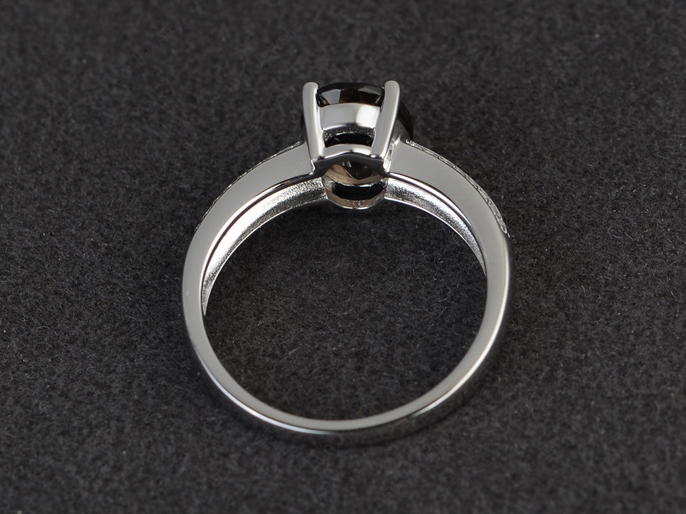 Double Pave Oval Cut Smoky Quartz Ring White Gold - LUO Jewelry