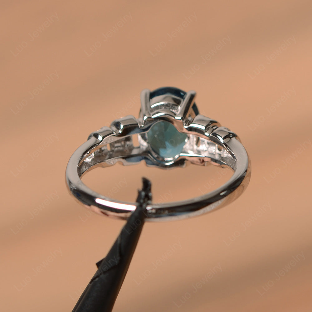 Oval Cut London Blue Topaz Promise Ring Sterling Silver - LUO Jewelry