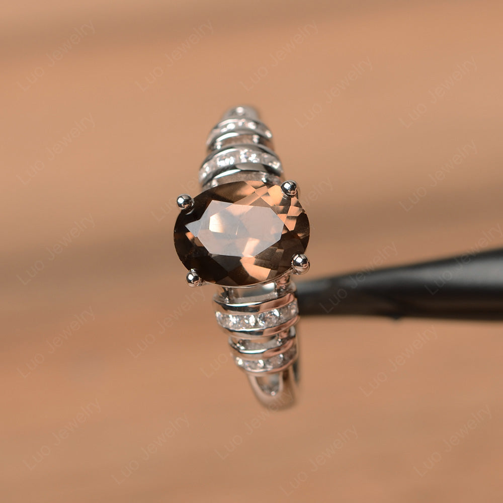 Oval Cut Smoky Quartz Promise Ring Sterling Silver - LUO Jewelry