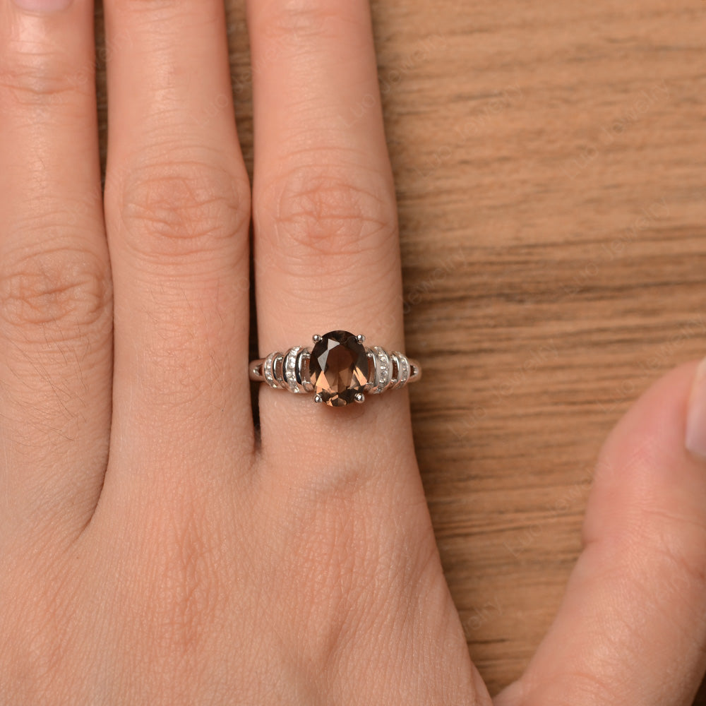 Oval Cut Smoky Quartz Promise Ring Sterling Silver - LUO Jewelry