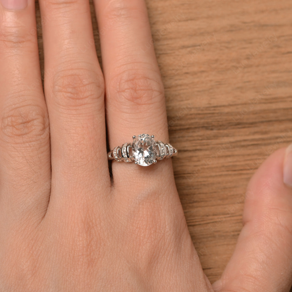 Oval Cut White Topaz Promise Ring Sterling Silver - LUO Jewelry
