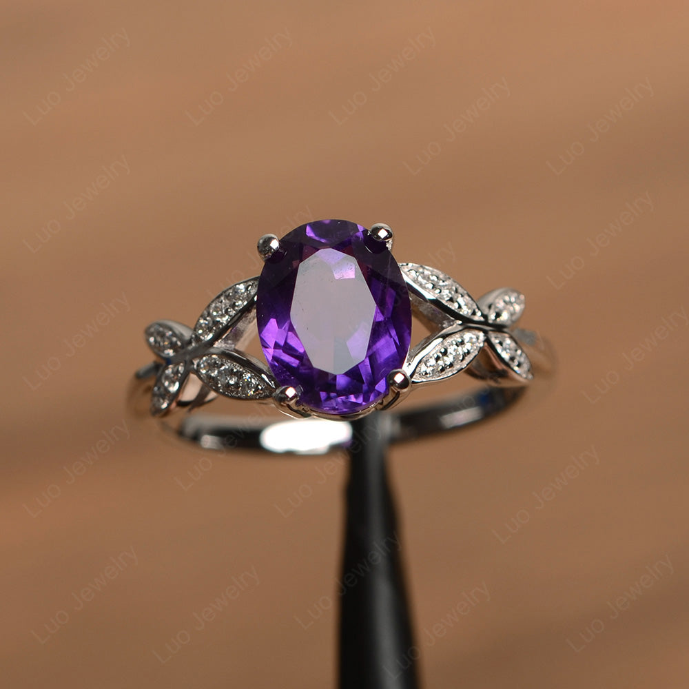 Oval Cut Amethyst Wedding Ring Yellow Gold - LUO Jewelry