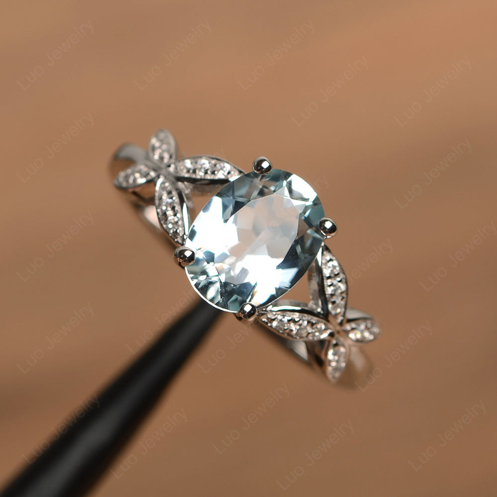 Oval Cut Aquamarine Wedding Ring Yellow Gold - LUO Jewelry