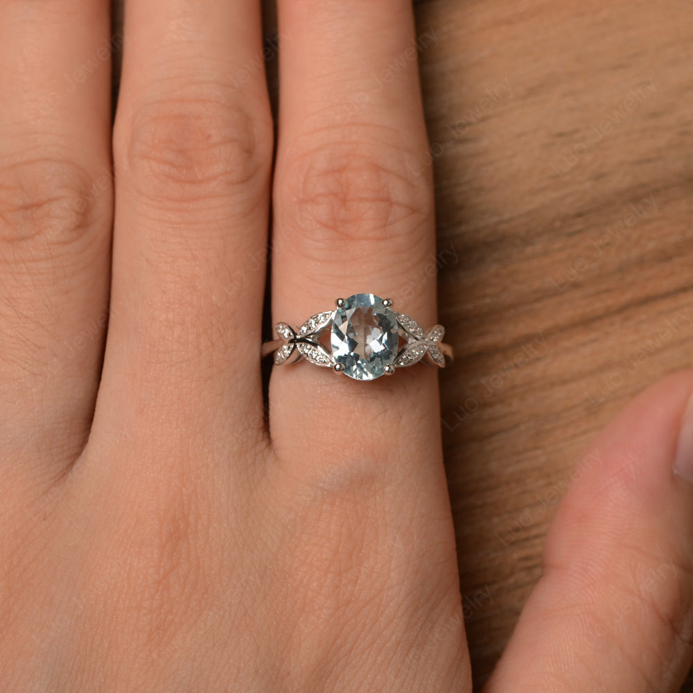 Oval Cut Aquamarine Wedding Ring Yellow Gold - LUO Jewelry