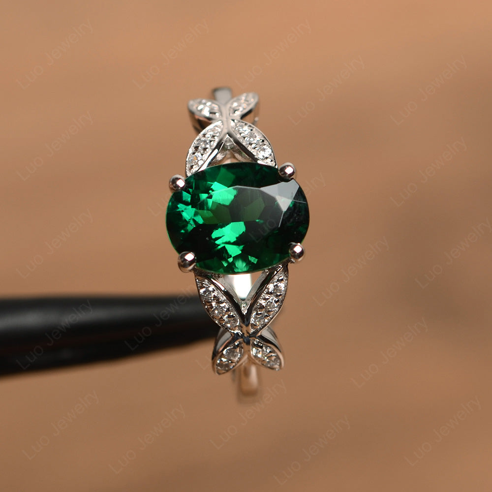 Oval Cut Lab Emerald Wedding Ring Yellow Gold - LUO Jewelry