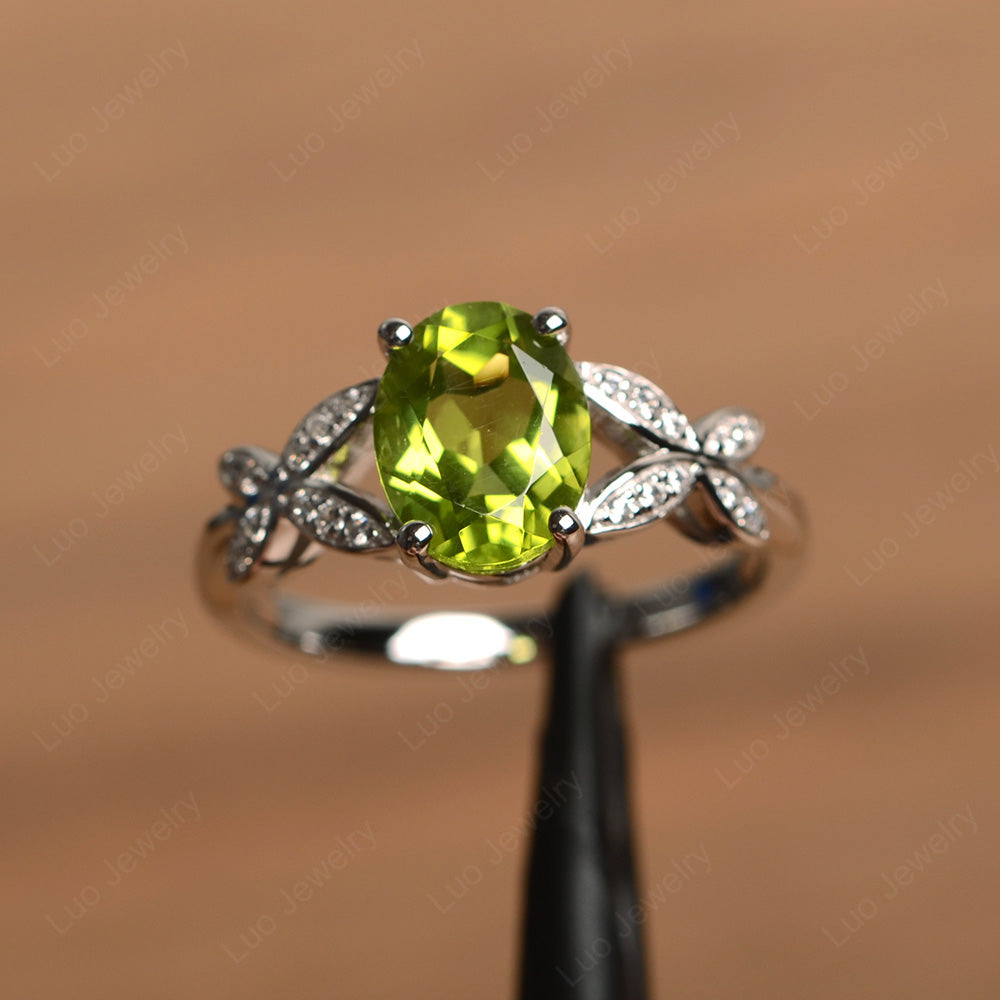 Oval Cut Peridot Wedding Ring Yellow Gold - LUO Jewelry