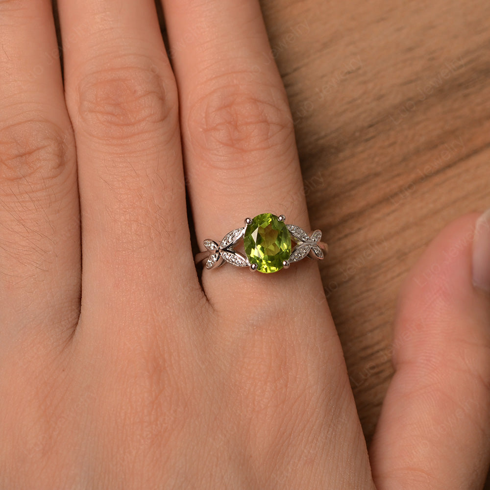 Oval Cut Peridot Wedding Ring Yellow Gold - LUO Jewelry