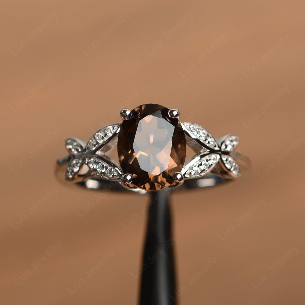 Oval Cut Smoky Quartz  Wedding Ring Yellow Gold - LUO Jewelry
