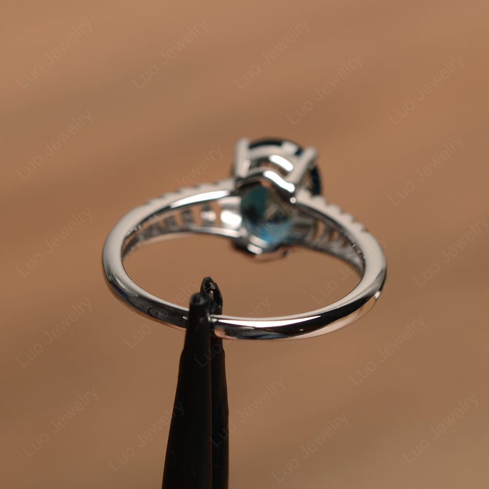 Oval Cut London Blue Topaz Solitaire Wedding Ring - LUO Jewelry